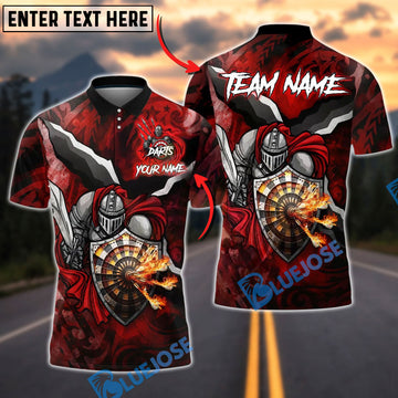 BlueJose Darts Knight Fire Shield Customized Name, Team Name 3D Shirt (4 Colors)