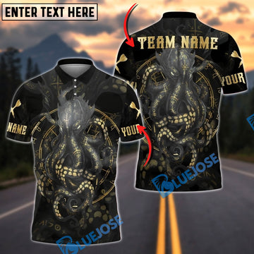 BlueJose Darts Dark Octopus Gold Rune Customized Name, Team Name 3D Shirt (4 Colors)