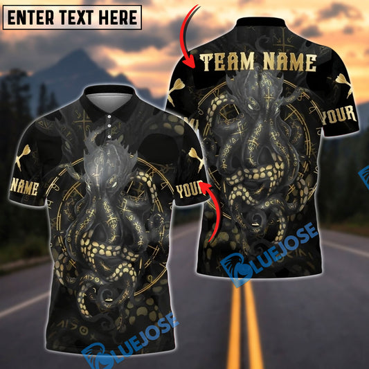 BlueJose Darts Dark Octopus Gold Rune Customized Name, Team Name 3D Shirt (4 Colors)