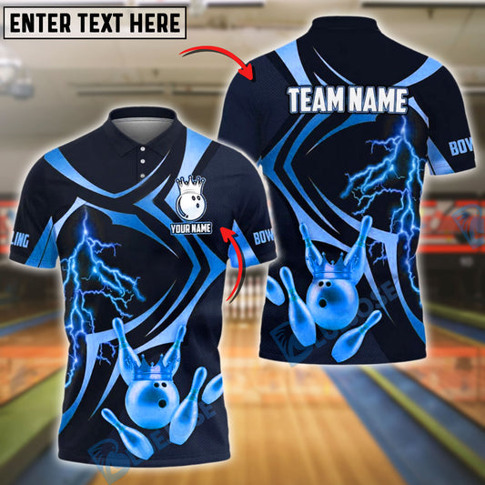 BlueJose Bowling Golden Bowling King Lightning Pins Customized Name, Team Name 3D Shirt (4 Colors)
