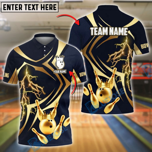 BlueJose Bowling Golden Bowling King Lightning Pins Customized Name, Team Name 3D Shirt (4 Colors)