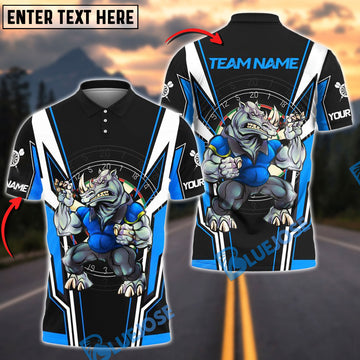 BlueJose Darts Savage Rhino Thrower Personalized Name, Team Name Shirt (4 Colors)