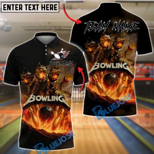 BlueJose Bowling And Pins Fire Cerberus Hell Flames Customized Name, Team Name 3D Shirt (4 Colors)