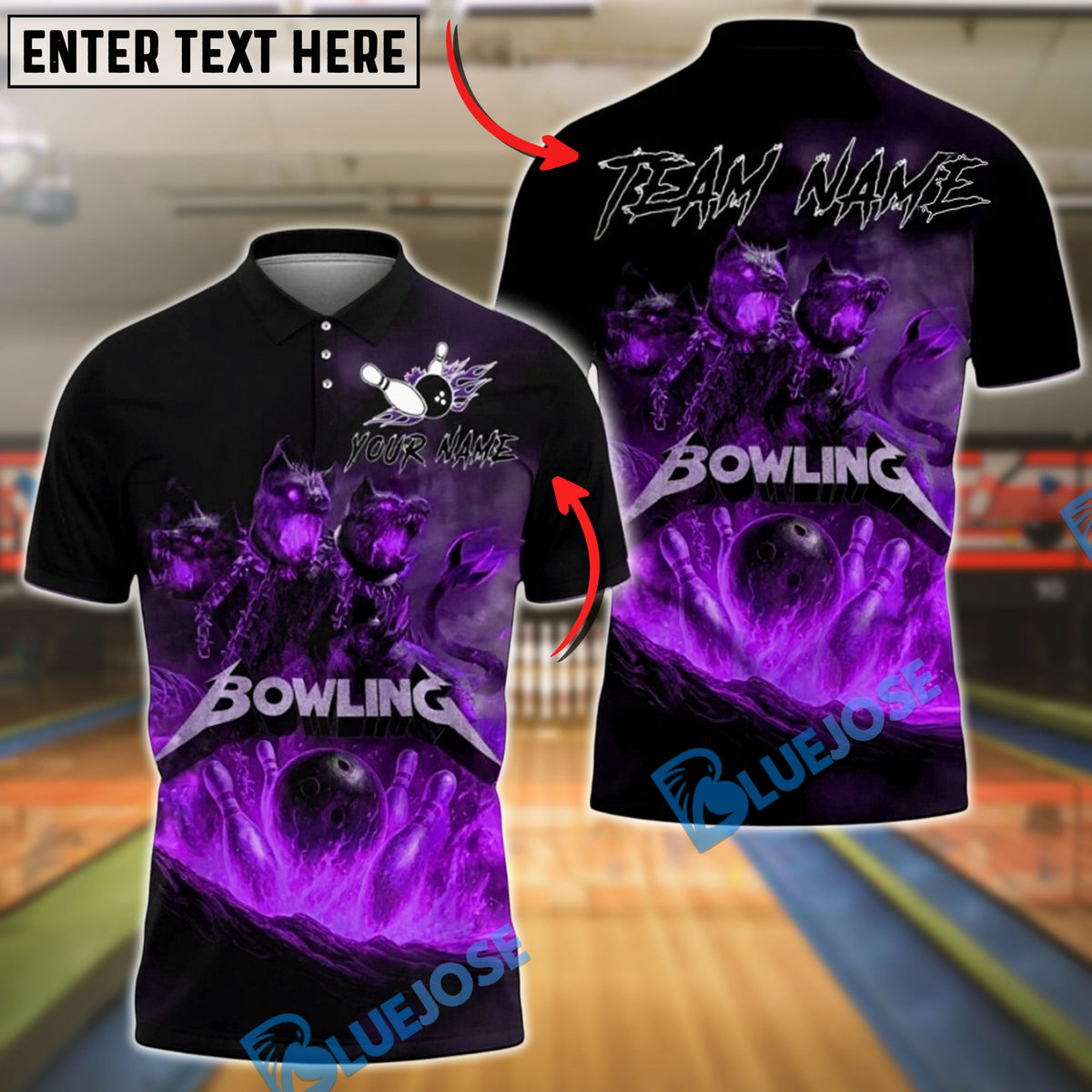 BlueJose Bowling And Pins Fire Cerberus Hell Flames Customized Name, Team Name 3D Shirt (4 Colors)