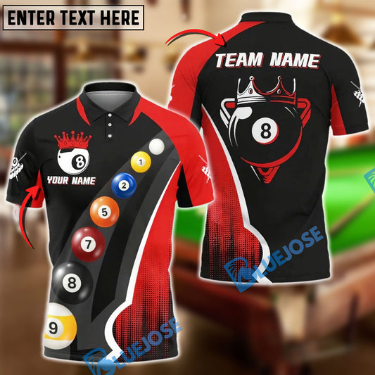 BlueJose Billiards 8-Ball Black Crown Design Personalized Name Shirt (4 Colors)