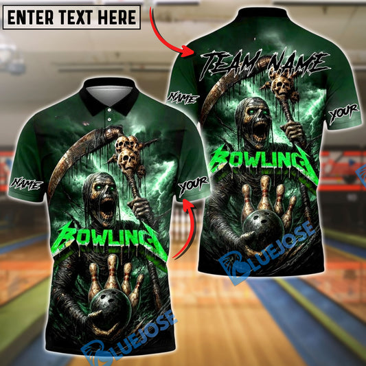 BlueJose Bowling And Pins Grim Reaper Style Customized Name, Team Name 3D Shirt (4 Colors)