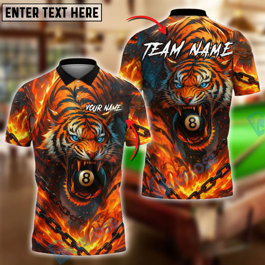 BlueJose Billiards Ball 8 Pool Tiger Fire Personalized Name, Team Name Unisex Shirt