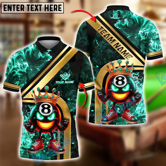 BlueJose Billiards King 8 Ball Golden Fire Design Personalized Name Shirt (4 Colors)
