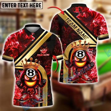 BlueJose Billiards King 8 Ball Golden Fire Design Personalized Name Shirt (4 Colors)