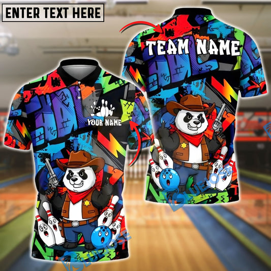 BlueJose Bowling And Pins Panda Cowboy Sheriff Customized Name, Team Name 3D Shirt (4 Colors)