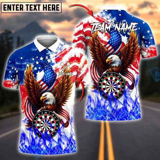 BlueJose Darts Eagle American Flag Dartboard Flame Personalized Name Shirt