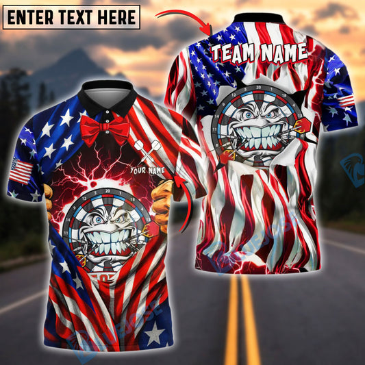 BlueJose Darts Angry Dartboard Character Lightning American Flag Personalized Name Shirt