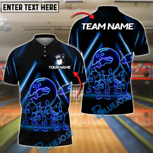 BlueJose Bowling Neon Dabbing Ball & Pins Customized Name, Team Name 3D Shirt (4 Colors)