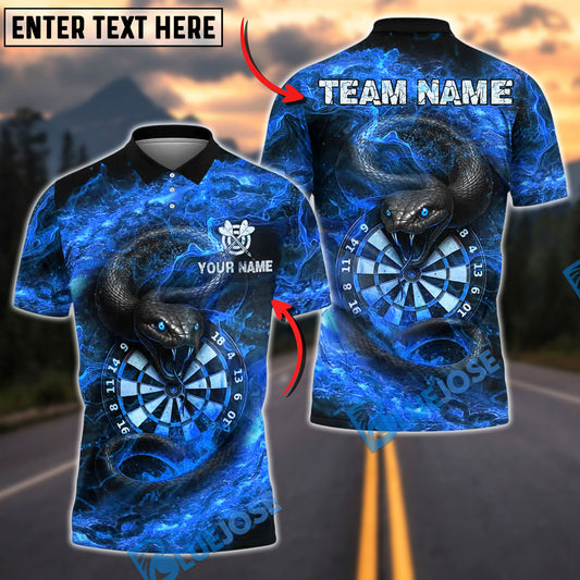 BlueJose Darts Black Snake Fire Flame Customized Name, Team Name 3D Shirt (4 Colors)