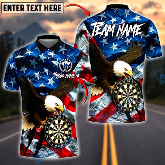 BlueJose Darts Patriotic Eagle American Flag Personalized Name Shirt