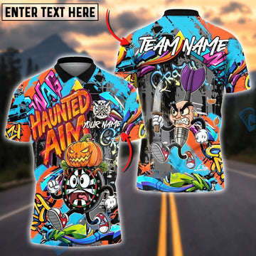 BlueJose Darts Halloween Cartoon Graffiti Style Customized Name, Team Name 3D Shirt (4 Colors)
