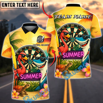 BlueJose Darts Summer Flamingo Shark Dartboard Tropical Vibes Personalized Name Shirt