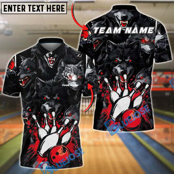 BlueJose Bowling And Pins Wolf Attack Dark Fury Customized Name, Team Name 3D Shirt (4 Colors)