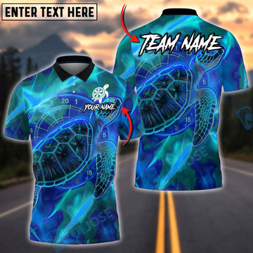 BlueJose Darts Turtle Dartboard Neon Glow Pattern Multicolor Options Personalized Name Shirt (4 Colors)
