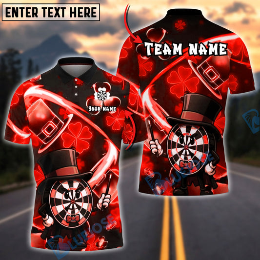 BlueJose Darts Irish Leprechaun Dartboard Green Lucky Clover Theme Multicolor Options Personalized Name Shirt (4 Colors)