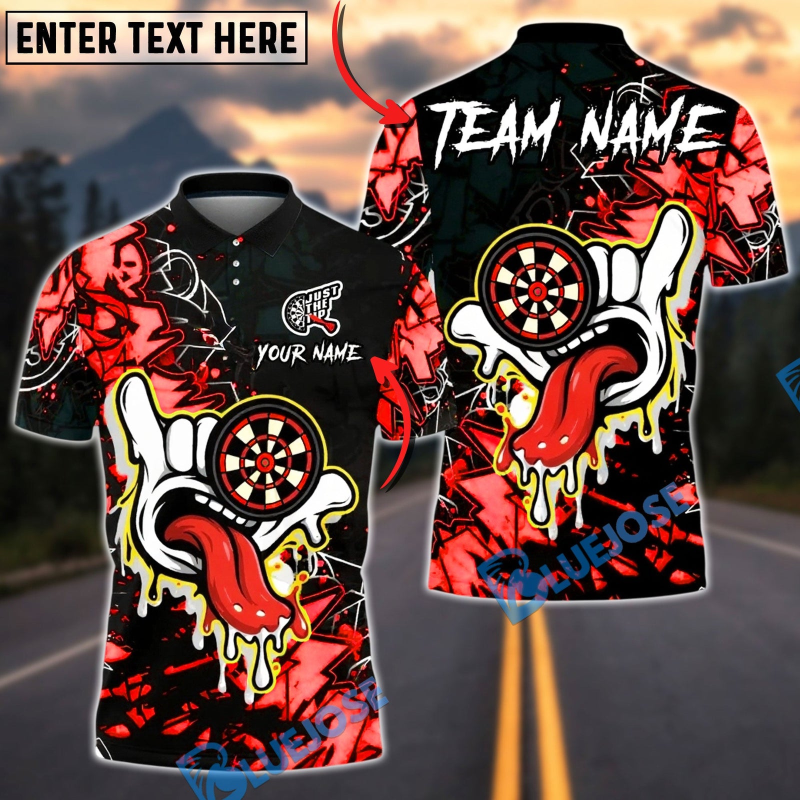 BlueJose Darts Dartboard Graffiti Hand Tongue Street Art Personalized Name, Team Name Unisex Shirt (4 Colors)