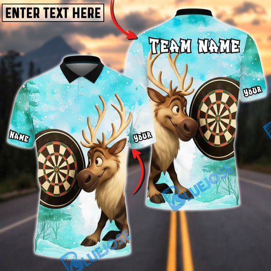 BlueJose Darts Reindeer Christmas Dartboard Winter Personalized Name, Team Name Unisex Shirt (4 Colors)