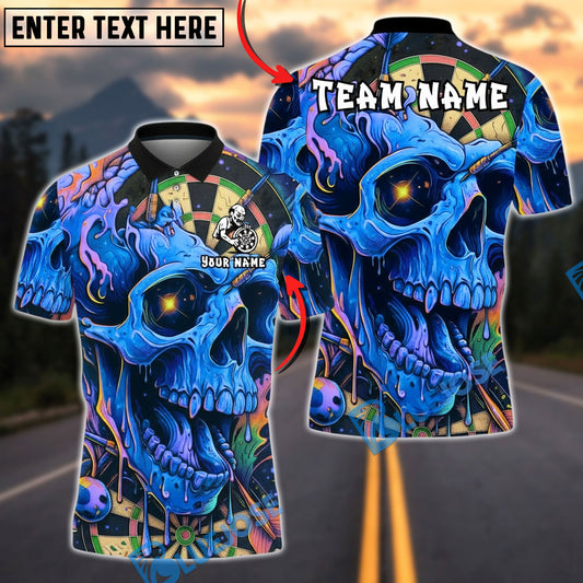 BlueJose Darts Psychedelic Skull Dartboard Neon Art Personalized Name, Team Name Unisex Shirt (4 Colors)