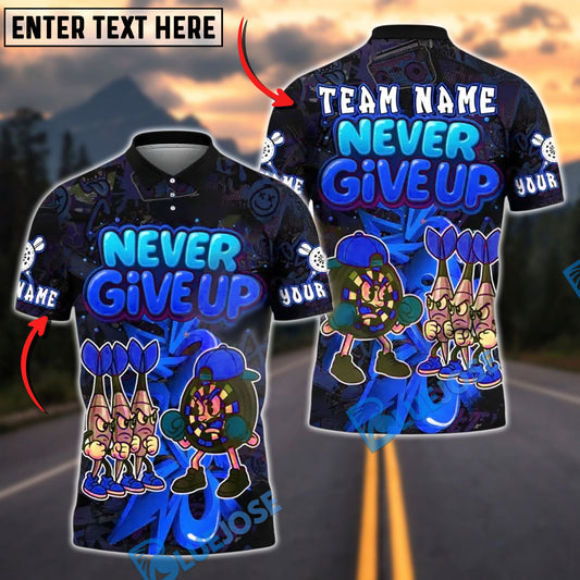 BlueJose Darts Never Give Up Graffiti Style Personalized Name, Team Name Unisex Shirt (4 Colors)