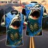 BlueJose Darts Aggressive Shark Attacking Broken Dartboard Personalized Name, Team Name Unisex Shirt (4 Colors)