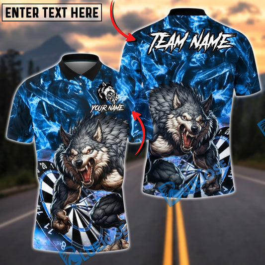 BlueJose Darts Fierce Howling Wolf with Lightning Personalized Name, Team Name Unisex Shirt (4 Colors)