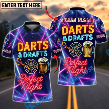 BlueJose Darts Neon Darts & Drafts – Perfect Night Personalized Name Shirt