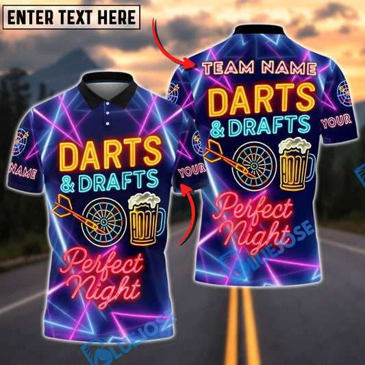 BlueJose Darts Neon Darts & Drafts – Perfect Night Personalized Name Shirt