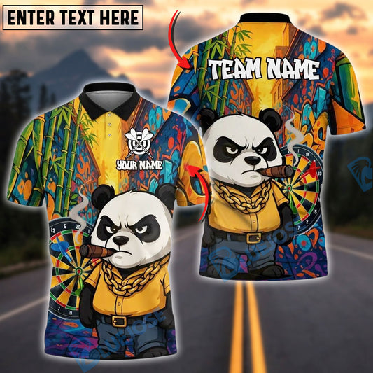 BlueJose Darts Fear The Panda Graffiti Style Personalized Name, Team Name Unisex Shirt (4 Colors)
