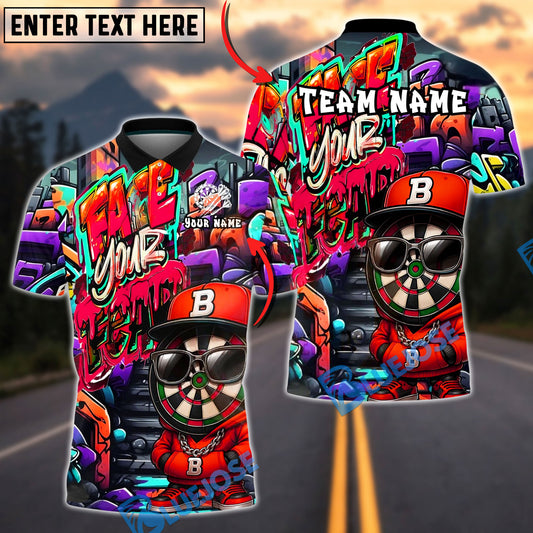 BlueJose Darts Dartboard Graffiti Street Art Character Face Your Fear Multicolor Options Personalized Name Shirt (4 Colors)