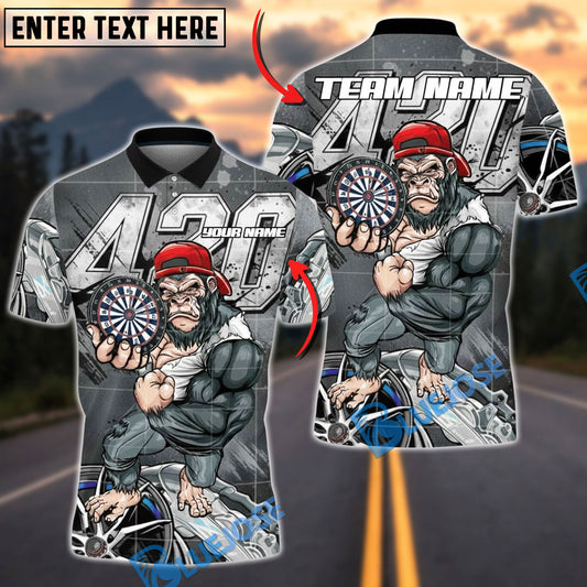 BlueJose Darts Gorilla 420 Dartboard Urban Steel Multicolor Options Personalized Name Shirt (4 Colors)