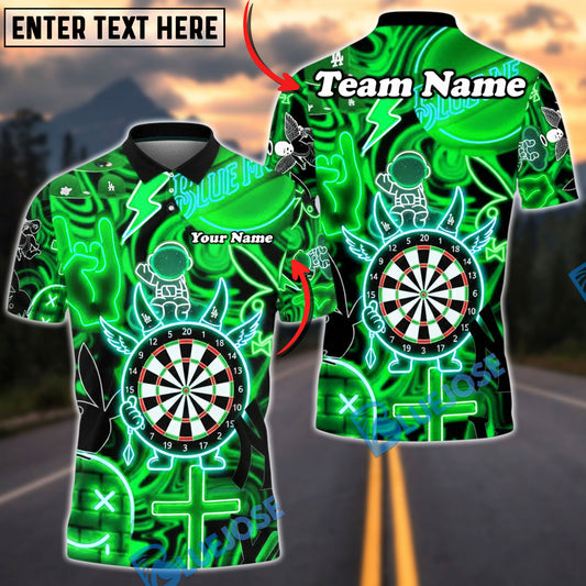 BlueJose Darts Neon Dartboard Electric Astronaut Glow Multicolor Options Personalized Name Shirt (4 Colors)
