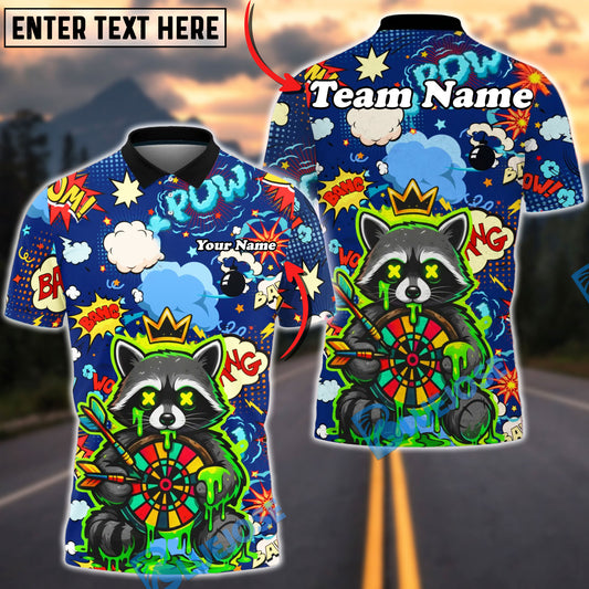 BlueJose Darts Raccoon Dartboard Comic Explosion Multicolor Options Personalized Name Shirt (4 Colors)