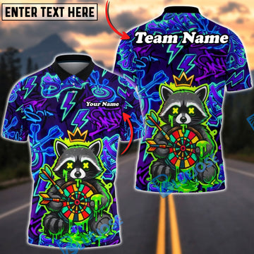 BlueJose Darts Raccoon Neon Graffiti Dartboard Multicolor Options Personalized Name Shirt (4 Colors)