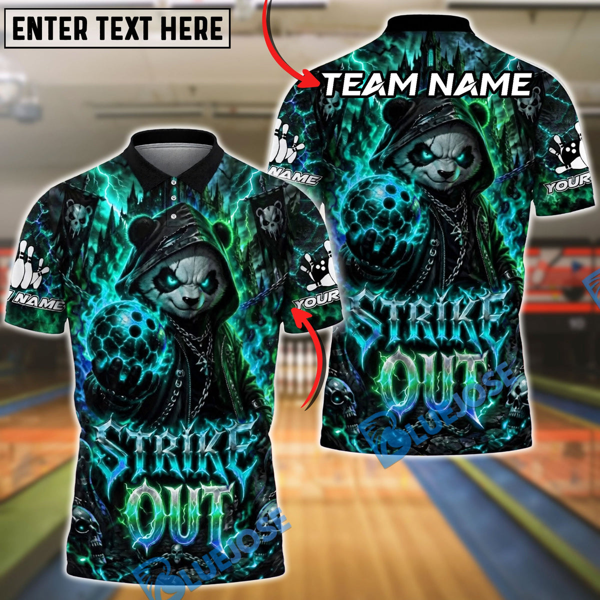 BlueJose Bowling And Pins Gothic Dark Panda Customized Name, Team Name 3D Shirt (4 Colors)