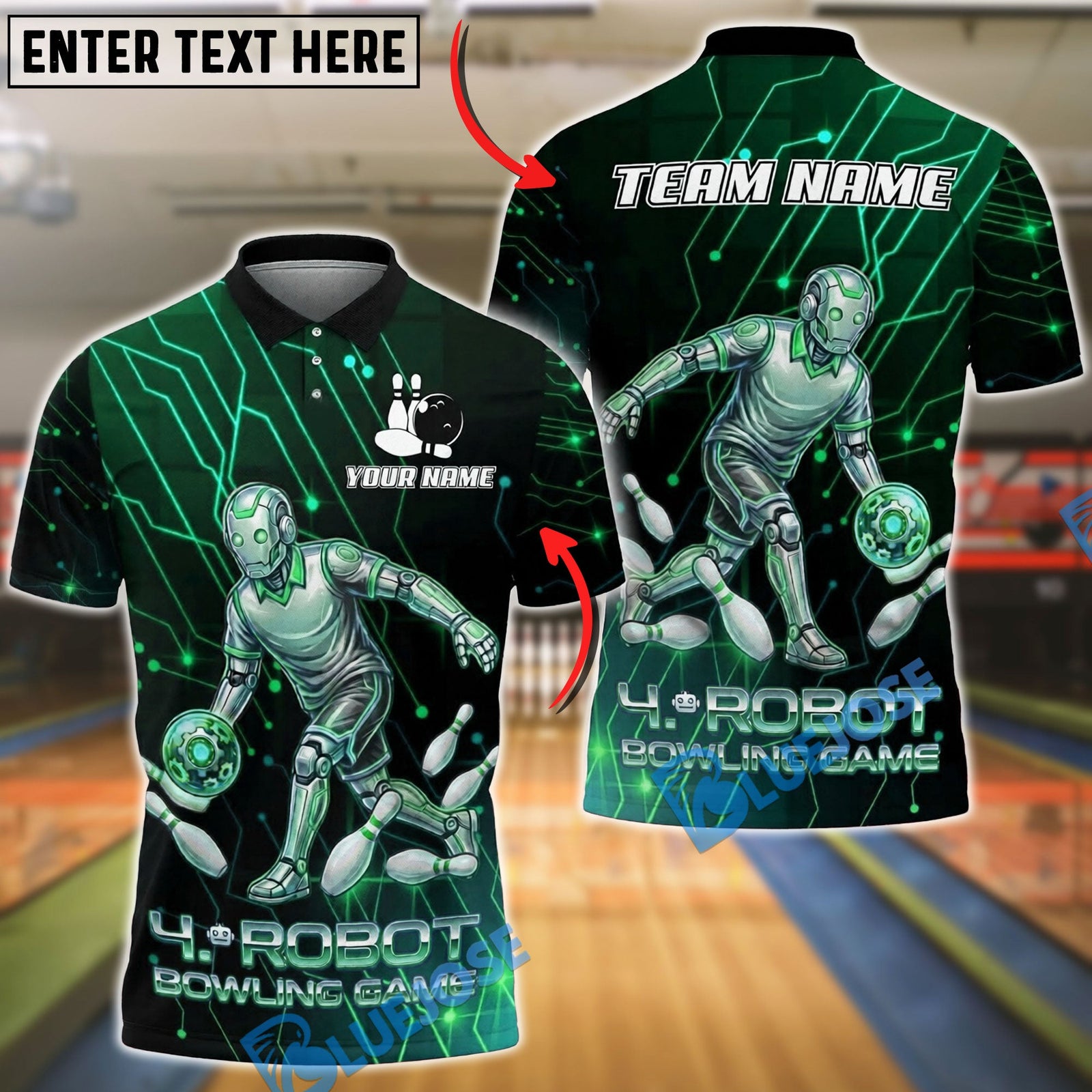 BlueJose Bowling And Pins Cyber Robot Customized Name, Team Name 3D Shirt (4 Colors)