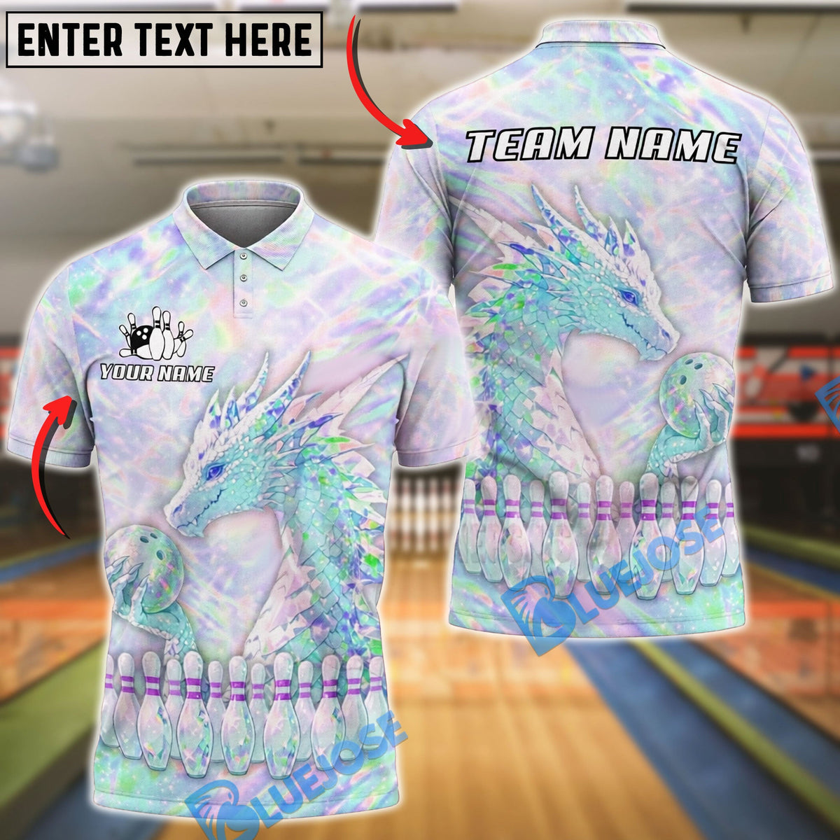 BlueJose Bowling And Pins Crystal Dragon Customized Name, Team Name 3D Shirt (4 Colors)
