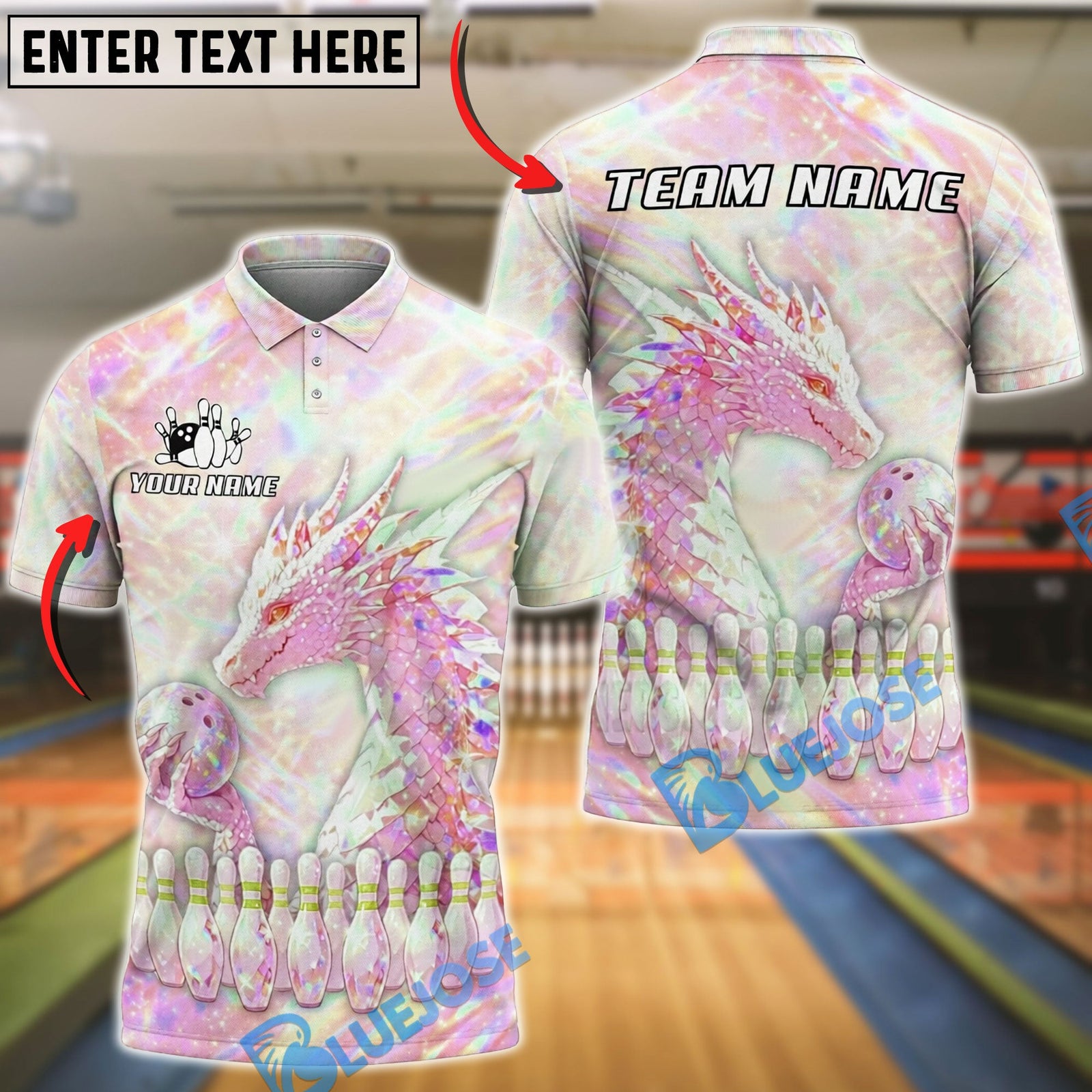 BlueJose Bowling And Pins Crystal Dragon Customized Name, Team Name 3D Shirt (4 Colors)