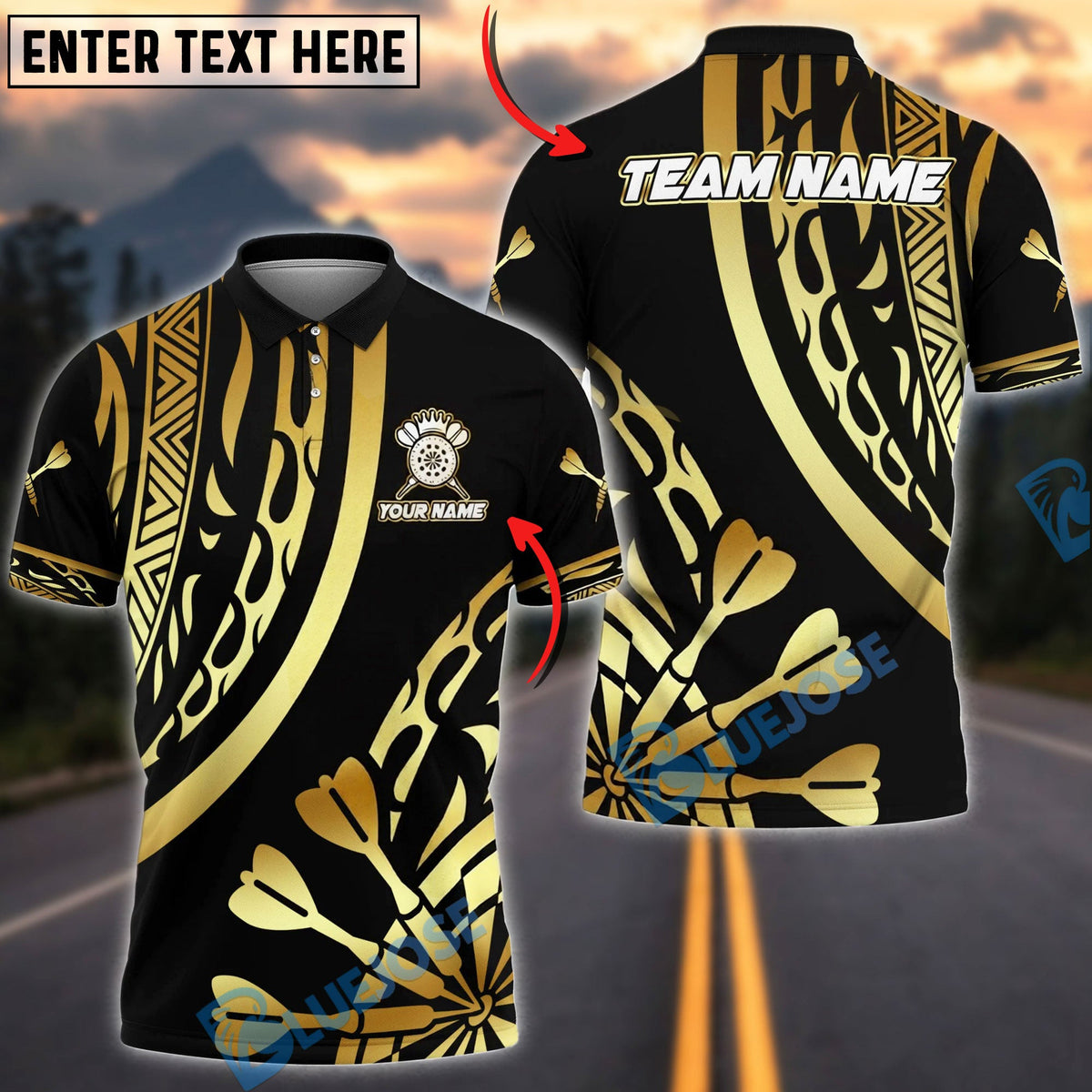 BlueJose Darts Elite Tribal Personalized Name, Team Name Unisex Shirt (6 Colors)