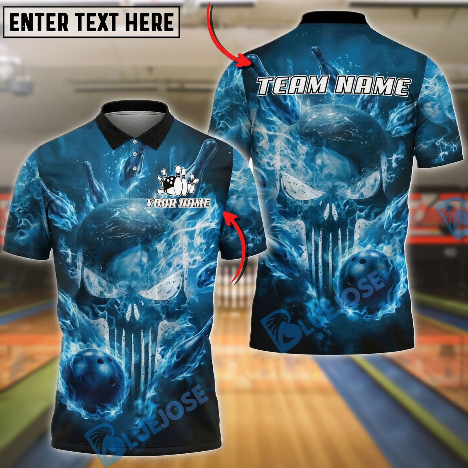 BlueJose Bowling And Pins Punisher Skull Phantom Strike Customized Name, Team Name 3D Shirt (4 Colors)
