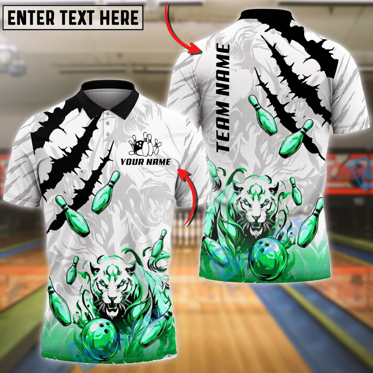 BlueJose Bowling And Pins Tiger Spirit Strike Customized Name, Team Name 3D Shirt (6 Colors)