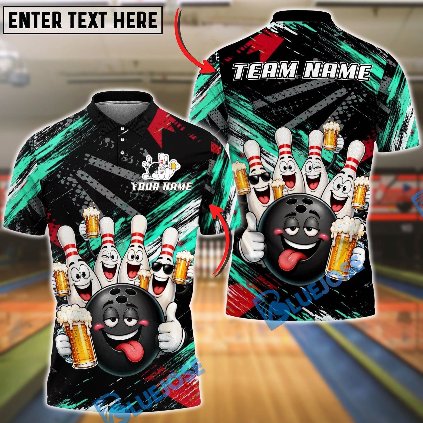 BlueJose Bowling Funny Ball And Pins Beer Drunk Customized Name, Team Name 3D Shirt (6 Colors)