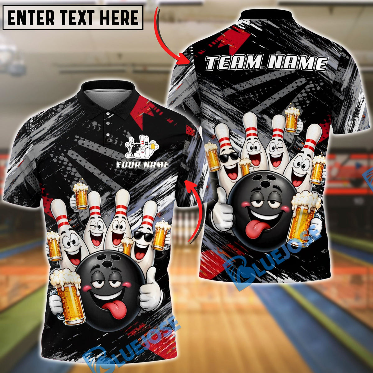 BlueJose Bowling Funny Ball And Pins Beer Drunk Customized Name, Team Name 3D Shirt (6 Colors)