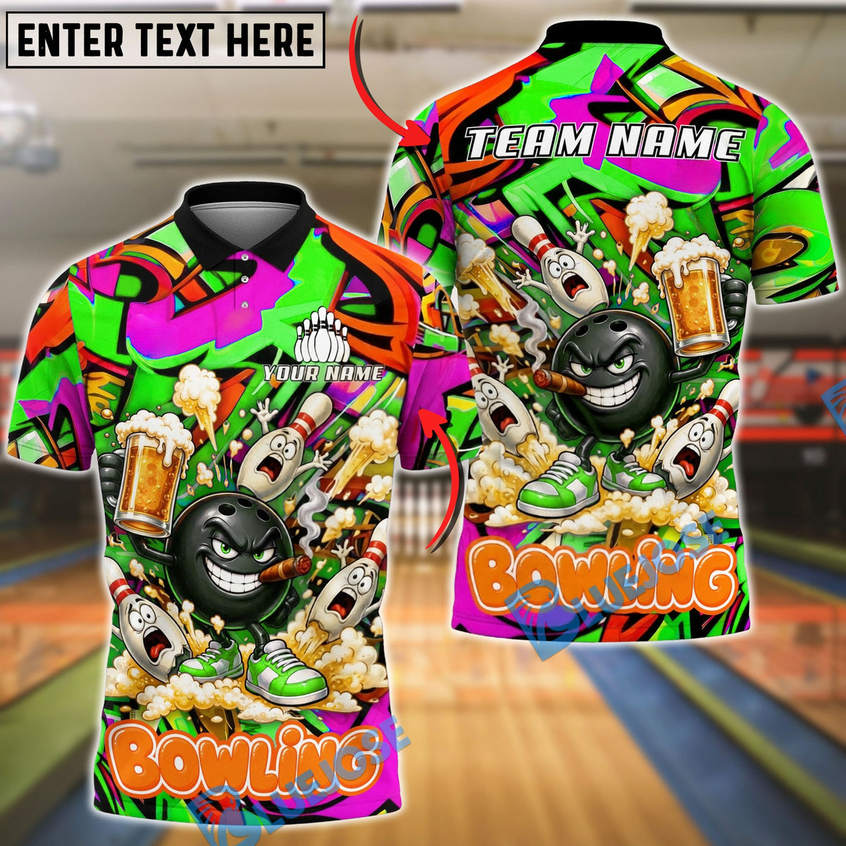 BlueJose Bowling And Pins Funny Beer Drunk Gang Customized Name, Team Name 3D Shirt (4 Colors)