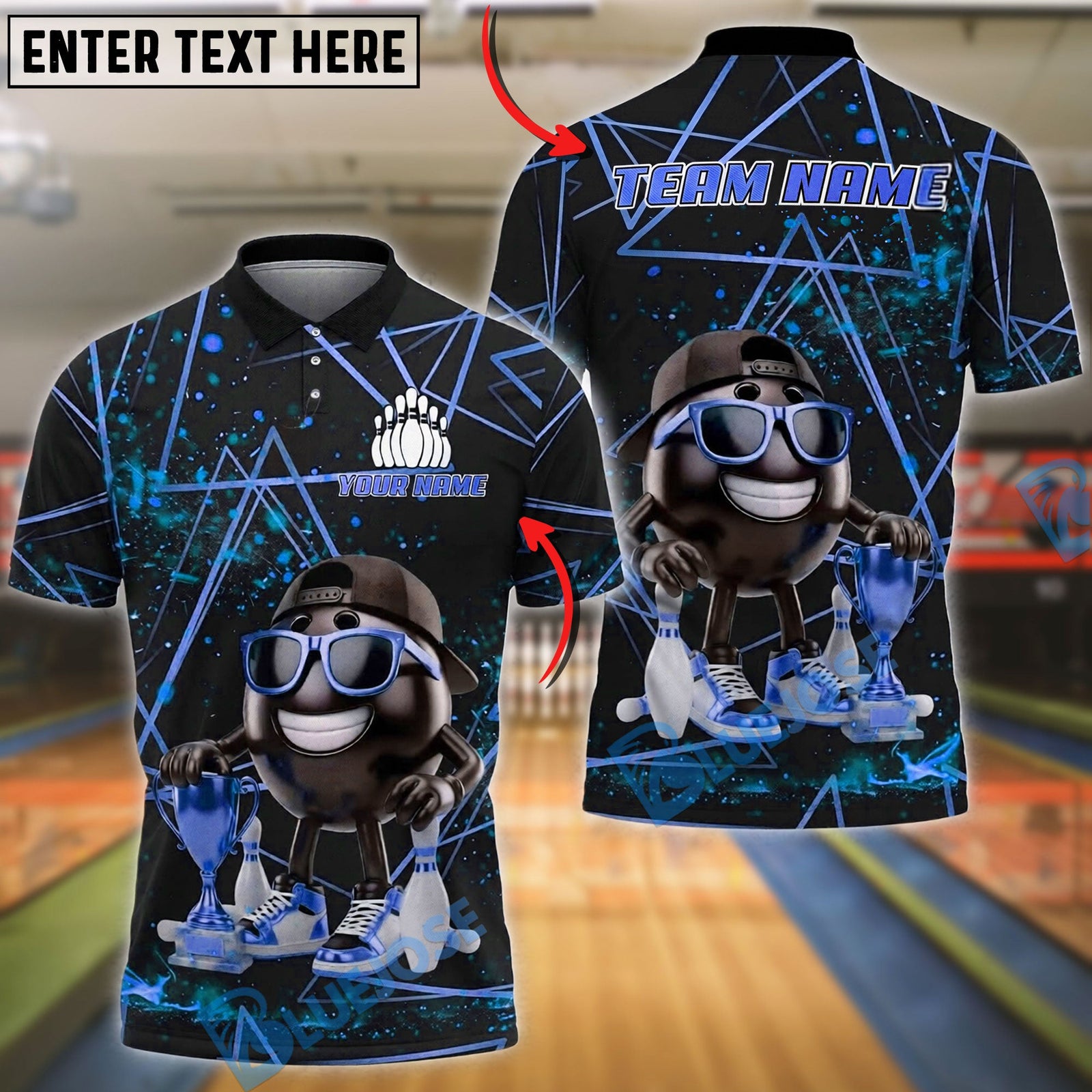 BlueJose Bowling And Pins Cool Champion Customized Name, Team Name 3D Shirt (6 Colors)