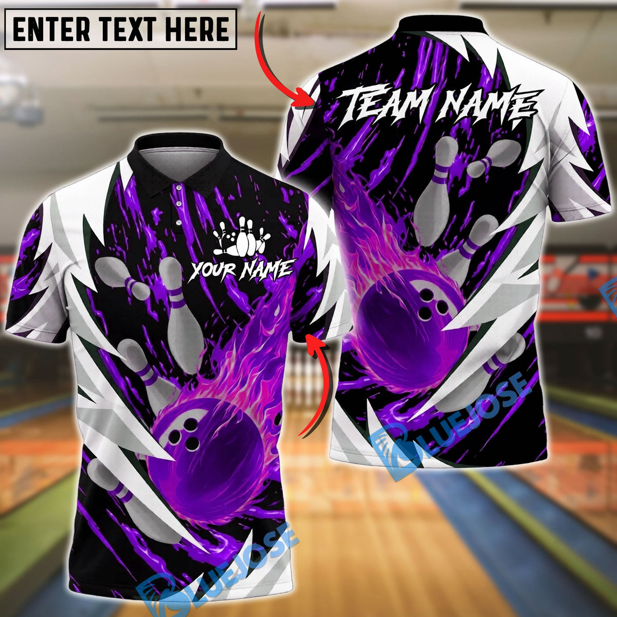 BlueJose Bowling And Pins Flaming Strike Lightning Silver Customized Name, Team Name 3D Shirt (4 Colors)